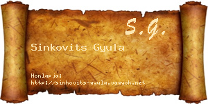 Sinkovits Gyula névjegykártya